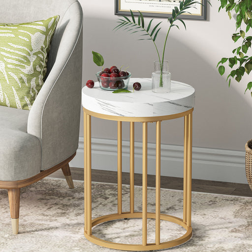 Round End Table, Small Accent Side Table with Metal Frame Tribesigns