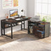 Rusitc L-Shaped Desk, 55" Executive Desk with File Cabinet & Power Outlet Tribesigns