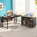 Rusitc L-Shaped Desk, 55" Executive Desk with File Cabinet & Power Outlet Tribesigns