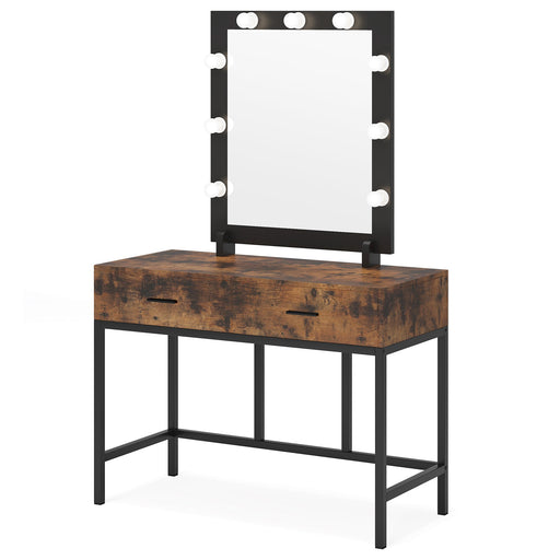 Rustic Makeup Vanity, Dressing Table with 9 Lights and 2 Drawers Tribesigns