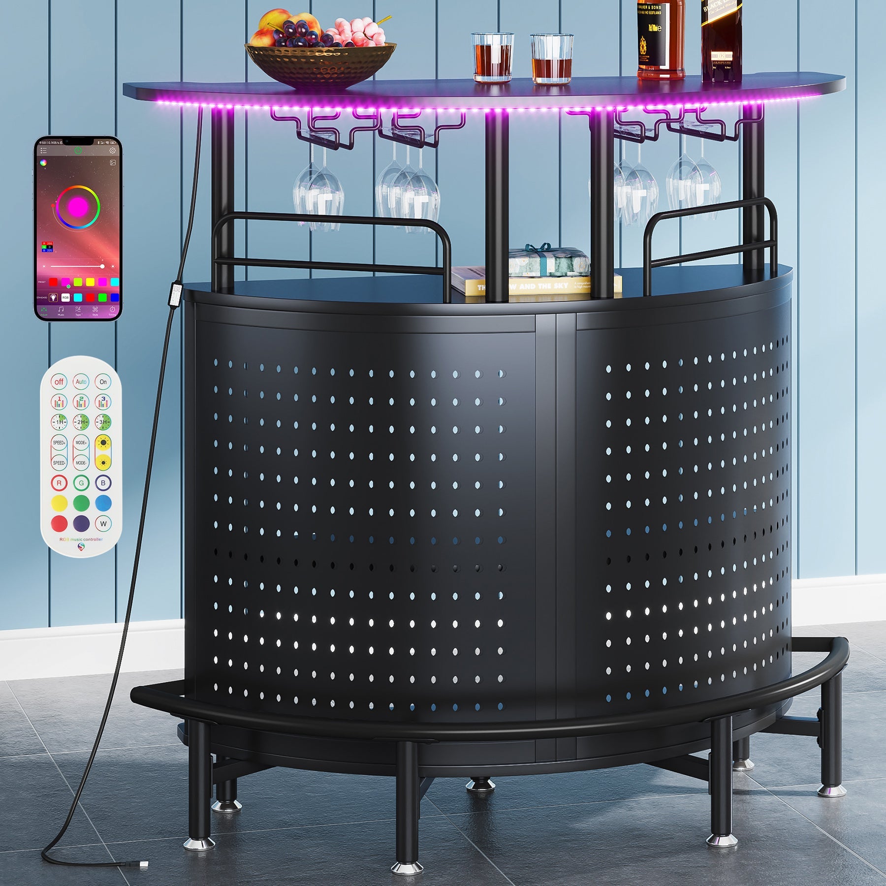 Tribesigns Home Bar Unit, L-Shaped Liquor Bar Table with and - Black