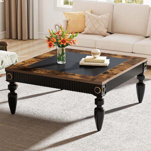 Square Coffee Table, 43" Center Tea Table with Solid Wood Legs Tribesigns
