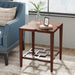2-Tier End Table, Wood Sofa Side Table with Tempered Glass Tribesigns