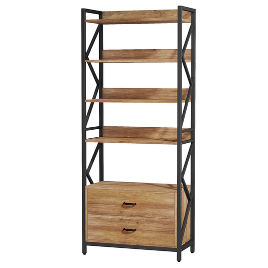 Tribesigns Bookshelf, 70.86" Industrial 5-Tier Bookcase with 2 Drawers Tribesigns