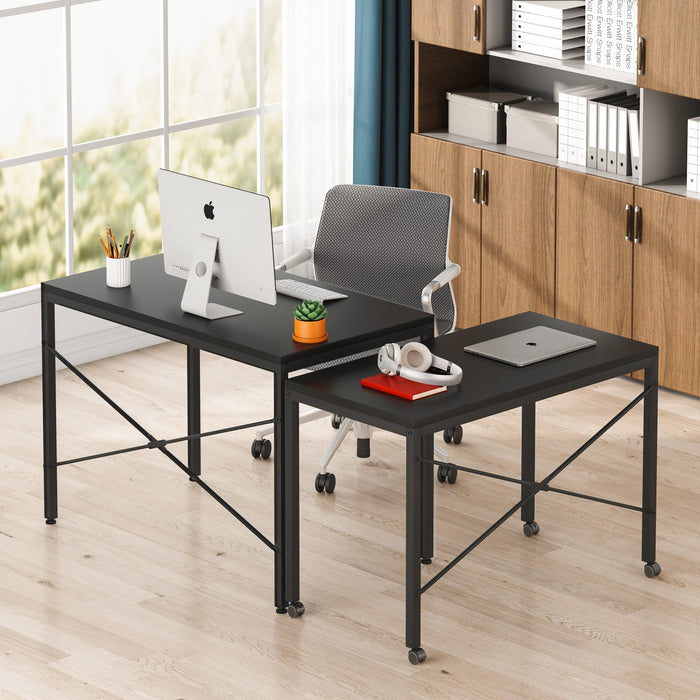 Two Person Desk, Double Computer Desk with Wheels Lockable Tribesigns