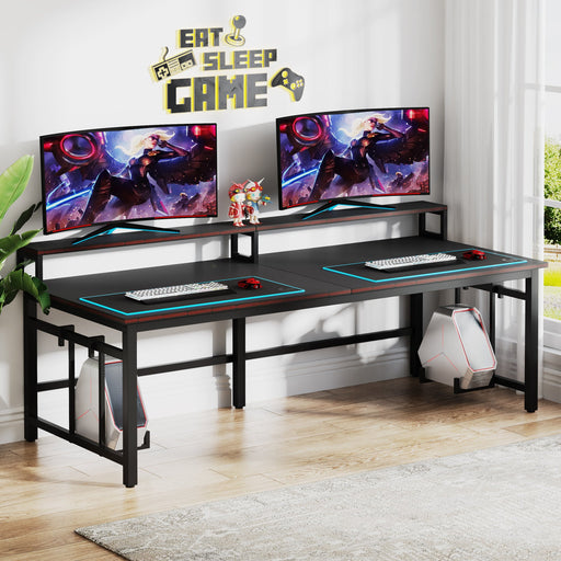 Tribesigns 75 Inch Gaming Desk with Monitor Shelf, Large PC Computer Desk  with LED Lights, Gaming Table Gamer Desk for Bedroom, Home Office, Black