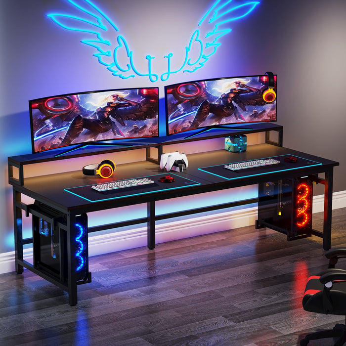 Two Person Gaming Desk, 78.7" Double Computer Desk with Monitor Stand Tribesigns