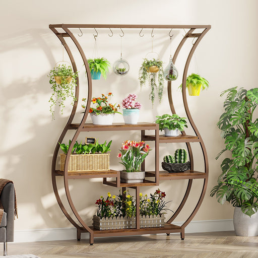 Vase-Shaped Plant Stand, 6-Tier Plant Display Rack with 10 Hanging Hooks Tribesigns