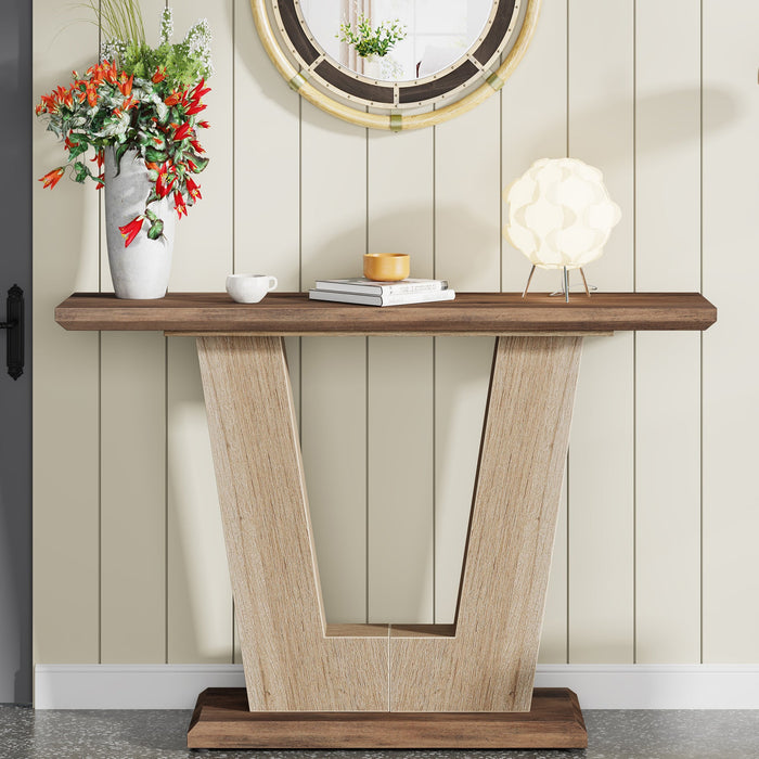 Wood Console Table, 42" Farmhouse Entryway Table with Geometric Base Tribesigns
