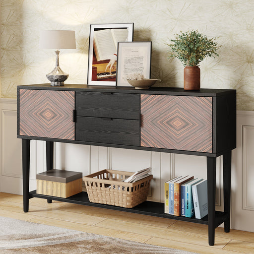 Wood Console Table with 2 Door Cabinets & 2 Drawers Tribesigns