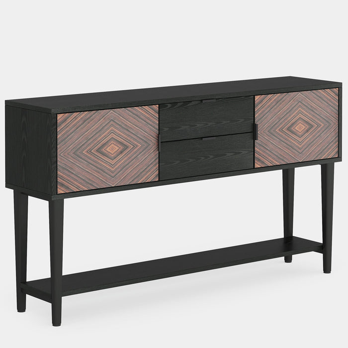 Wood Console Table with 2 Door Cabinets & 2 Drawers Tribesigns
