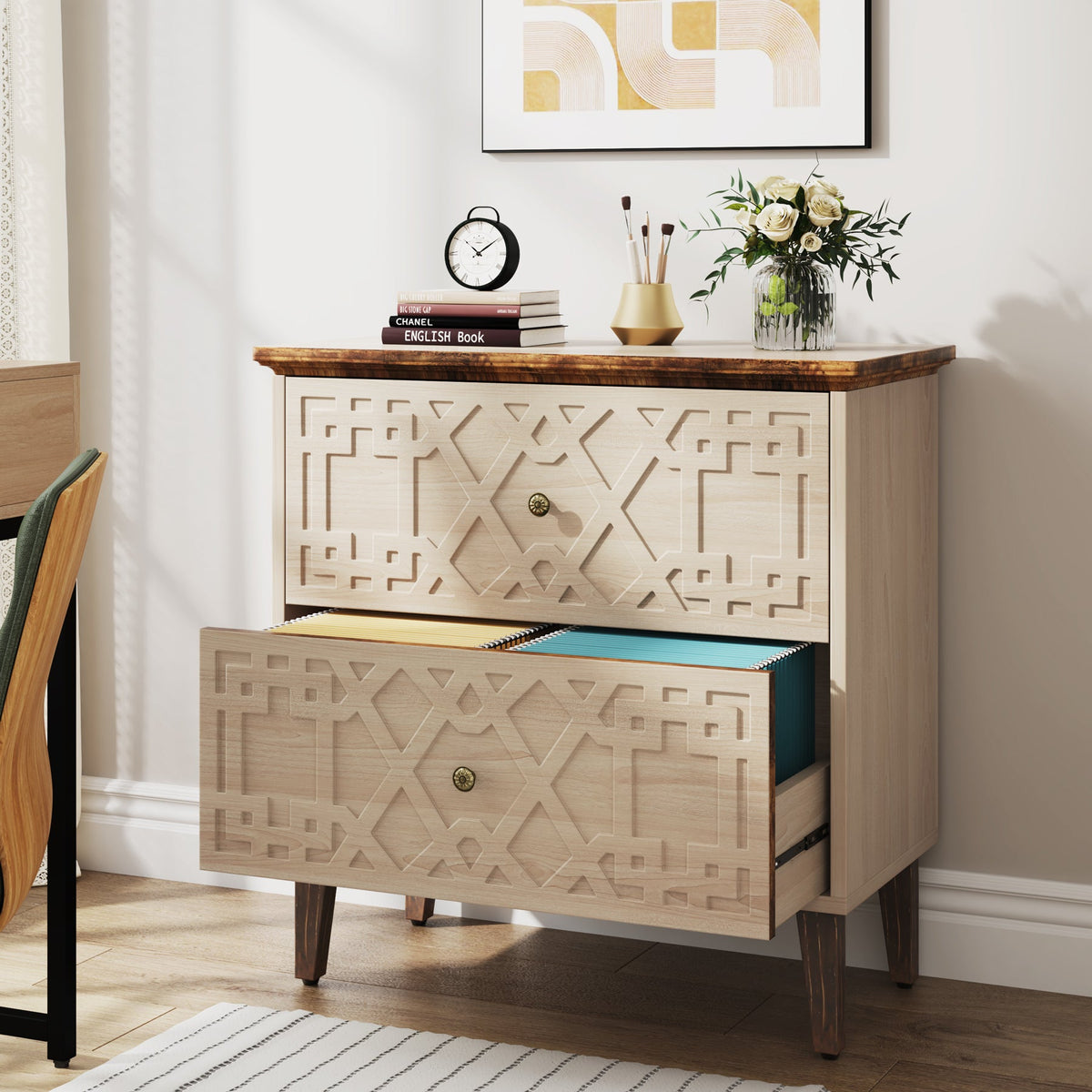 Tribesigns 2 Drawer Storage File Cabinet with Solid Wood Legs