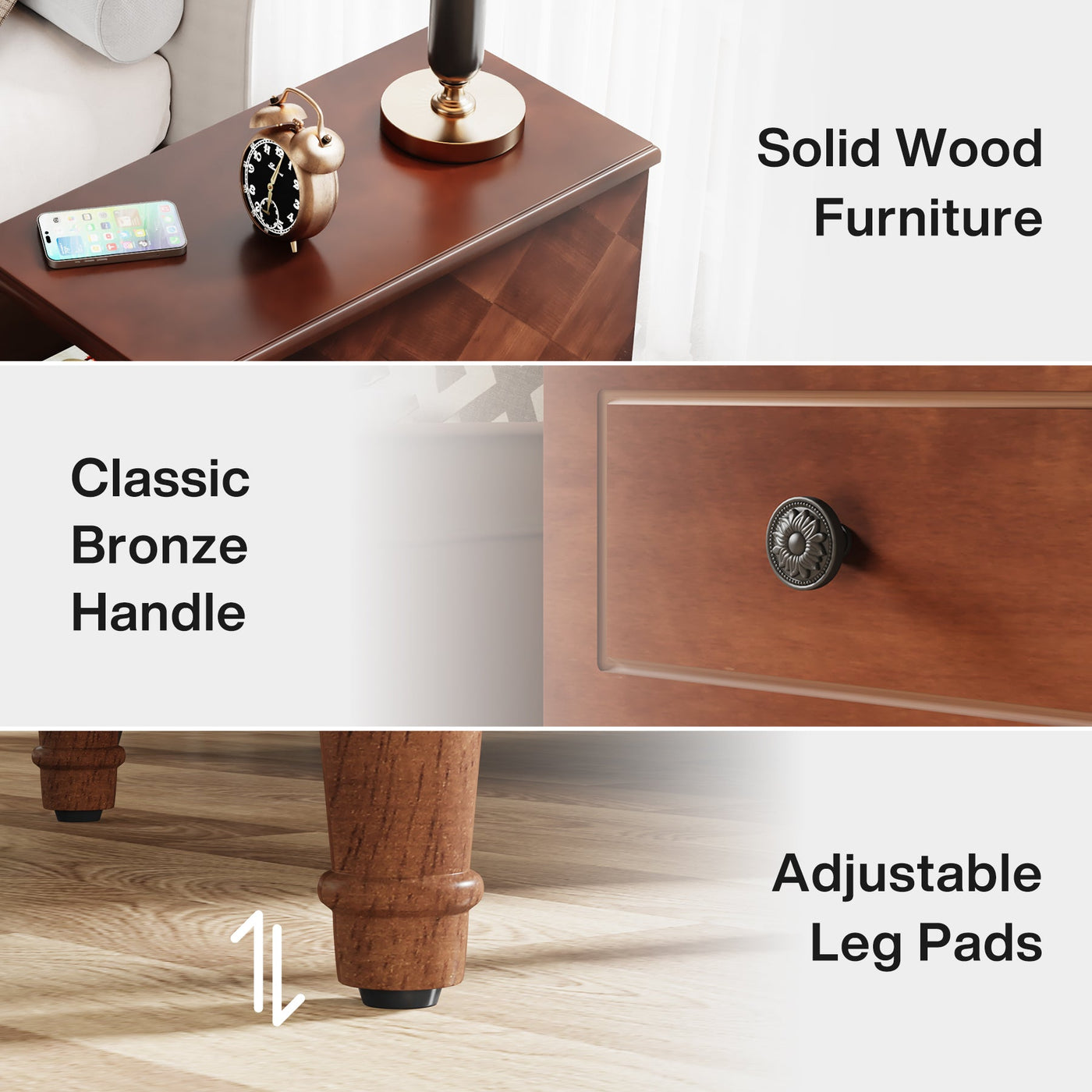 Tribesigns Wood Nightstand, Fully Assembled Side Table with 3 Drawers