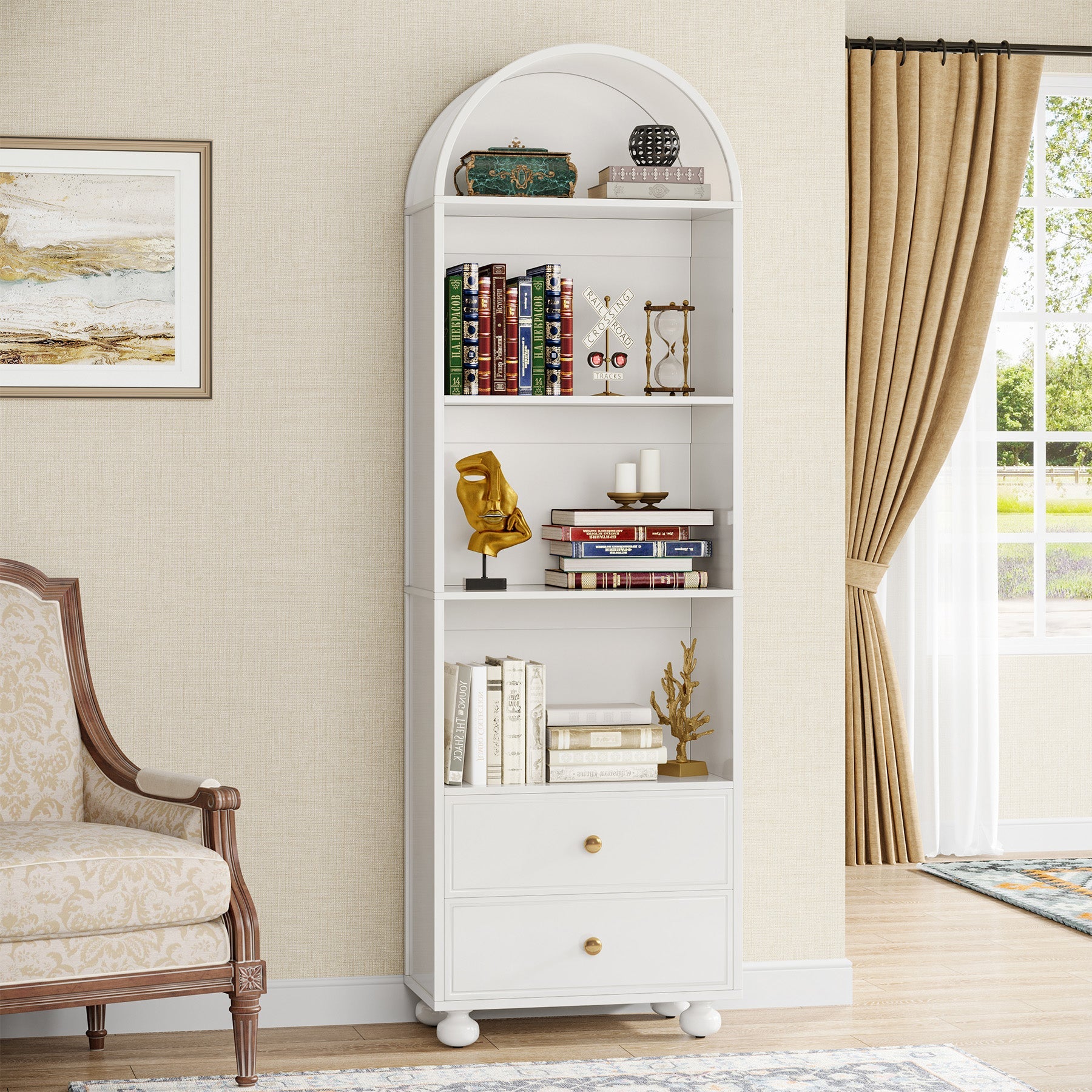 White deals arched bookcase