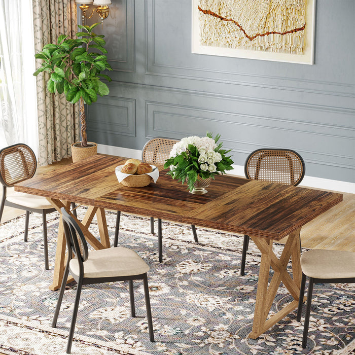 Wooden Dining Table, 71" Kitchen Dinner Table for 6 to 8 People Tribesigns