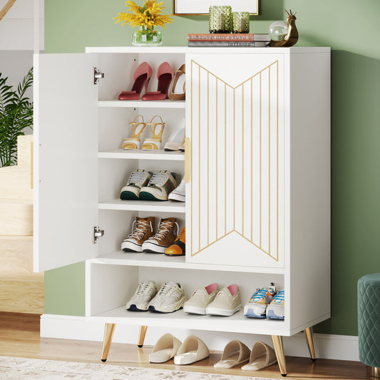 Wooden Shoe Cabinet, 6-Tier Shoe Storage Organizer with Adjustable Shelves Tribesigns