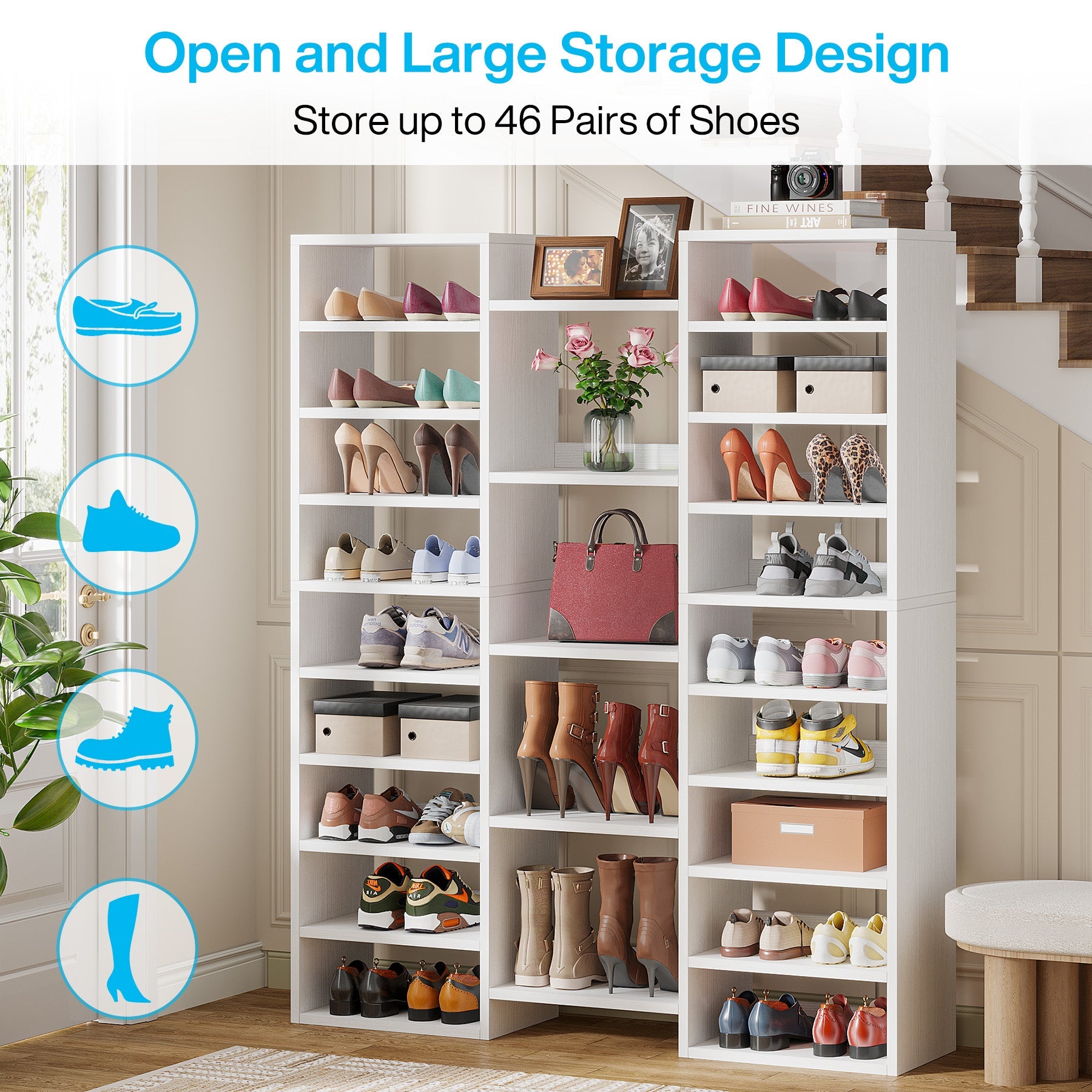 Wooden Shoe Rack with 23 Storage Shelves, Wooden Shoe Organizer
